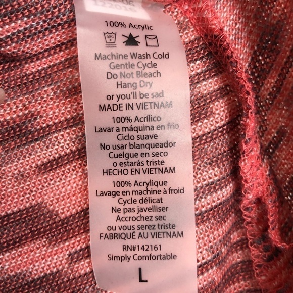 LULAROE Joy Duster Vest In Coral Pink, White & Gray Heathered Knit - Size Large - Picture 5 of 6